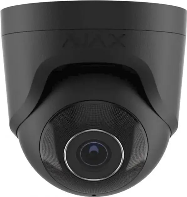 IP-Камера дротова Ajax TurretCam, 5мп, 2.8мм, Poe, True WDR, IP 65, ІЧ 35м, аудіо, кут огляду 100° до 110°, купольна, чорна фото