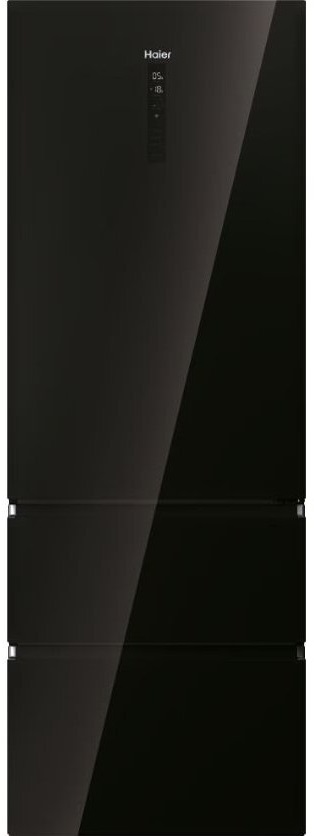 Холодильник Haier багатодверний, 200.6x70х67.5, холод.відд.-343л, мороз.відд.-140л, 3дв., А++, NF, інв., дисплей, зона нульова, чорний (скло) фото