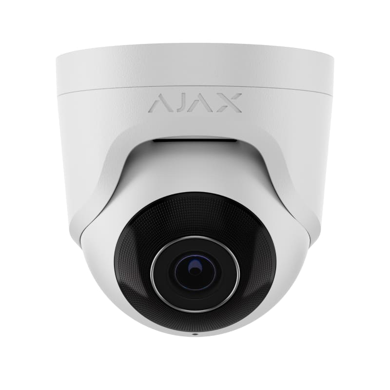 IP-Камера дротова Ajax TurretCam, 5мп, 2.8мм, Poe, True WDR, IP 65, ІЧ 35м, аудіо, кут огляду 100° до 110°, купольна, біла фото