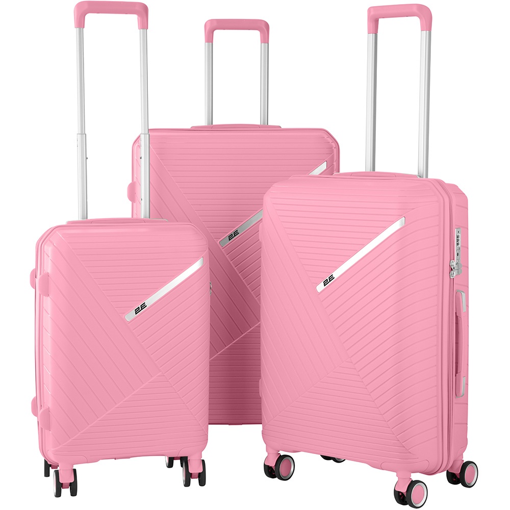 Набір пластикових валіз 2E, SIGMA, (L+M+S),4 колеса, рожевий фото
