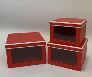 Подарункові коробки UFO W2019 Набір 3 шт Red/White квадр. фото